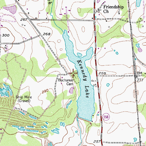 Topographic Map of Buchanan Cemetery, TX