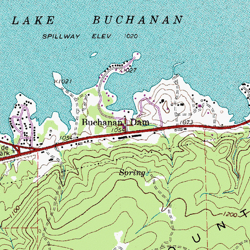 Topographic Map of Buchanan Dam, TX
