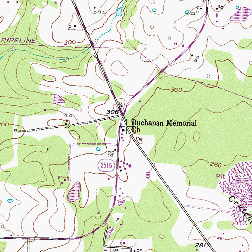 Topographic Map of Buchanan Memorial Church, TX