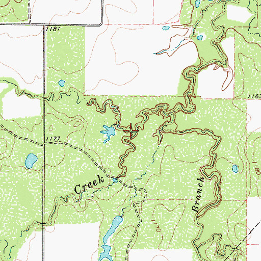 Topographic Map of Buck Branch, TX