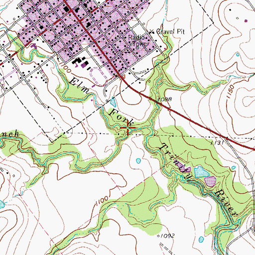 Topographic Map of Buck Branch, TX