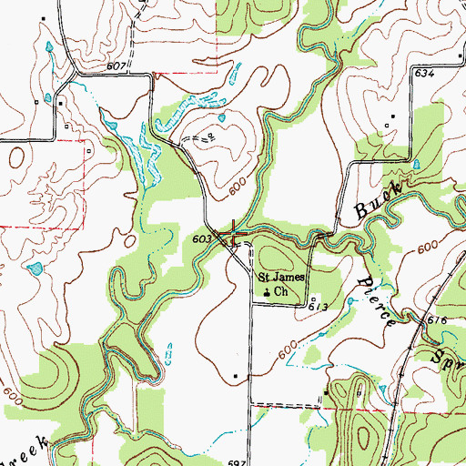 Topographic Map of Buck Creek, TX