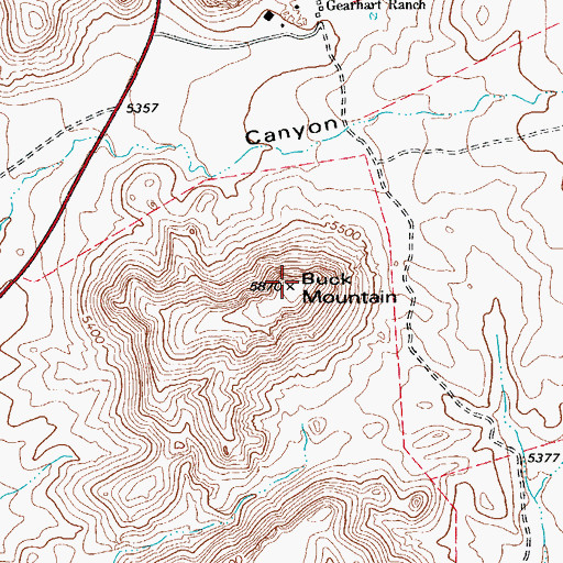 Topographic Map of Buck Mountain, TX