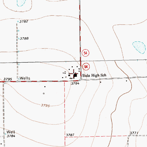 Topographic Map of Bula High School, TX