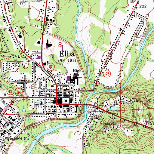 Topographic Map of Elba High School, AL