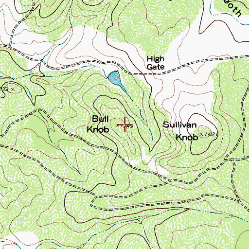 Topographic Map of Bull Knob, TX