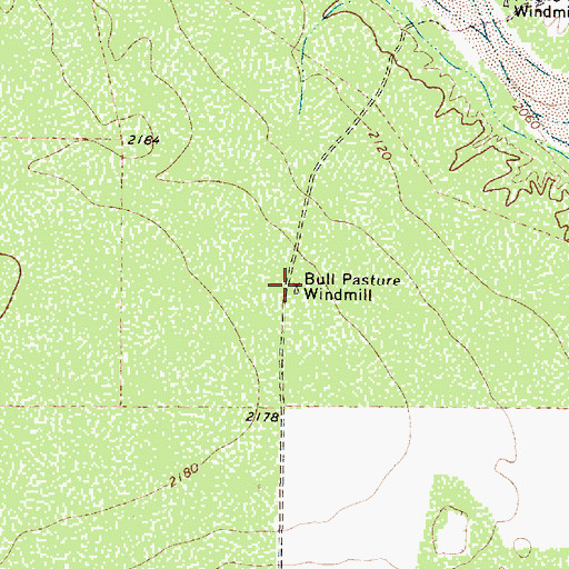 Topographic Map of Bull Pasture Windmill, TX