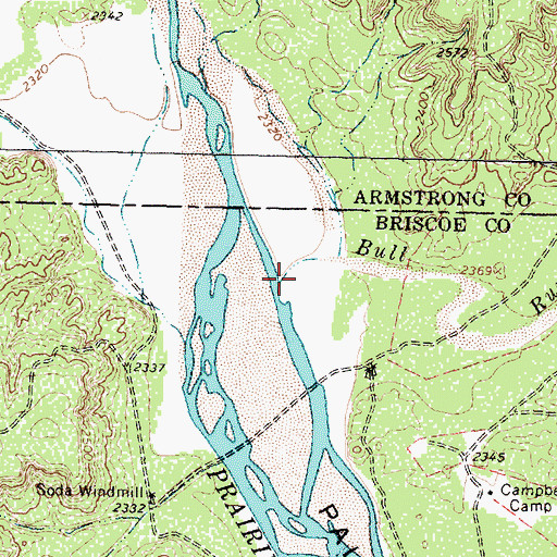 Topographic Map of Bull Run, TX