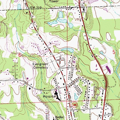 Topographic Map of Evergreen Primitive Baptist Church, AL