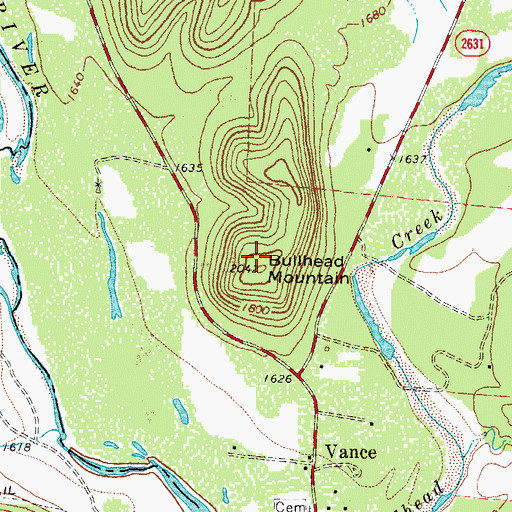 Topographic Map of Bullhead Mountain, TX