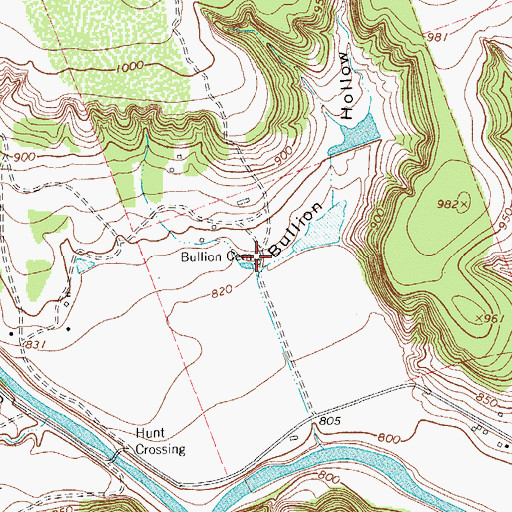 Topographic Map of Bullion Cemetery, TX