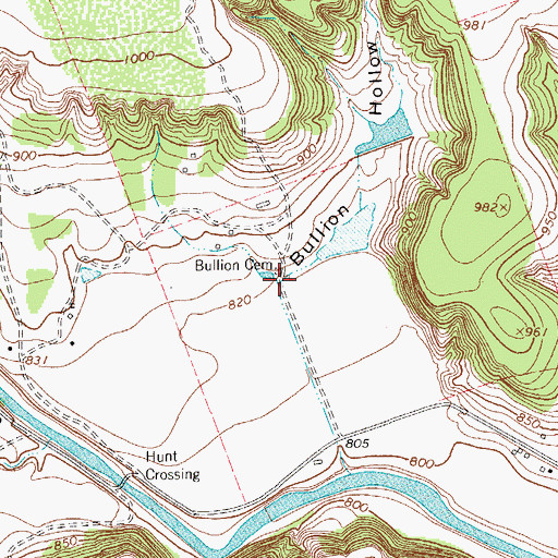 Topographic Map of Bullion Hollow, TX
