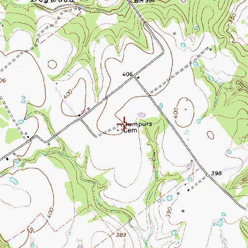 Topographic Map of Bumpus Cemetery, TX