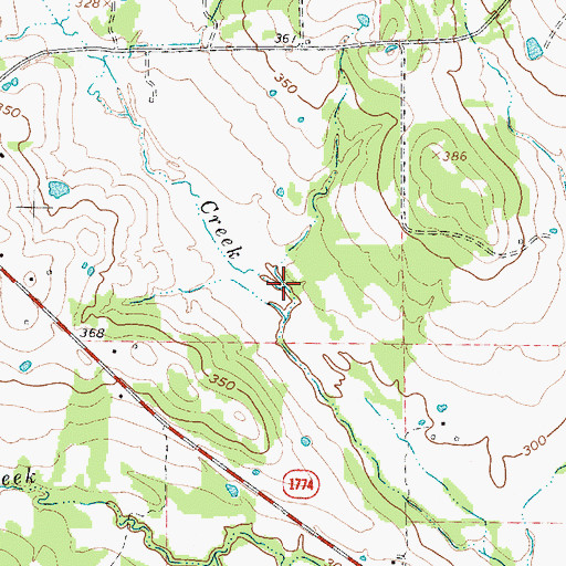 Topographic Map of Bums Creek, TX