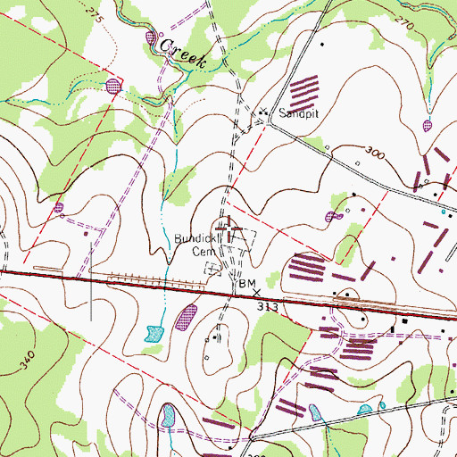 Topographic Map of Bundick Cemetery, TX