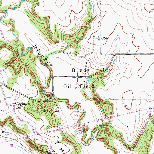 Topographic Map of Bundy Oil Field, TX