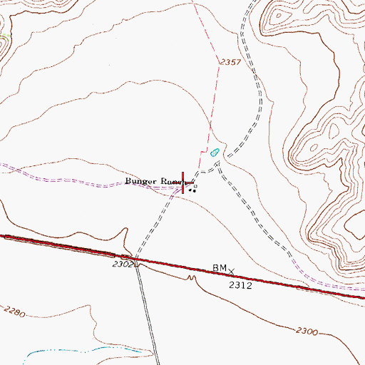 Topographic Map of Bunger Ranch, TX