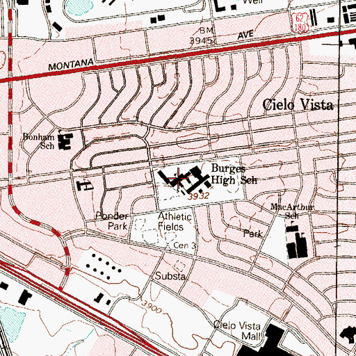 Topographic Map of Burges Junior and Senior High School, TX