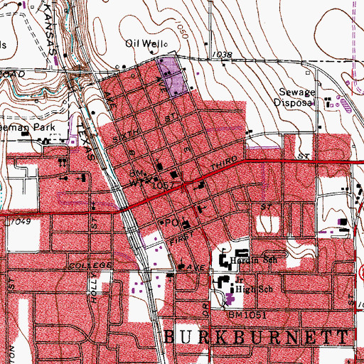 Topographic Map of Burkburnett, TX