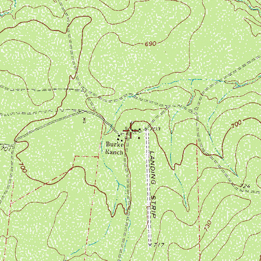 Topographic Map of Burke Ranch, TX