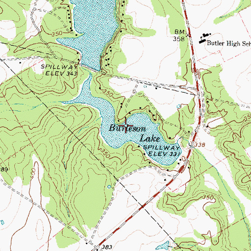 Topographic Map of Burleson Lake, TX