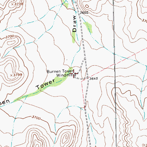 Topographic Map of Burnen Tower Windmill, TX