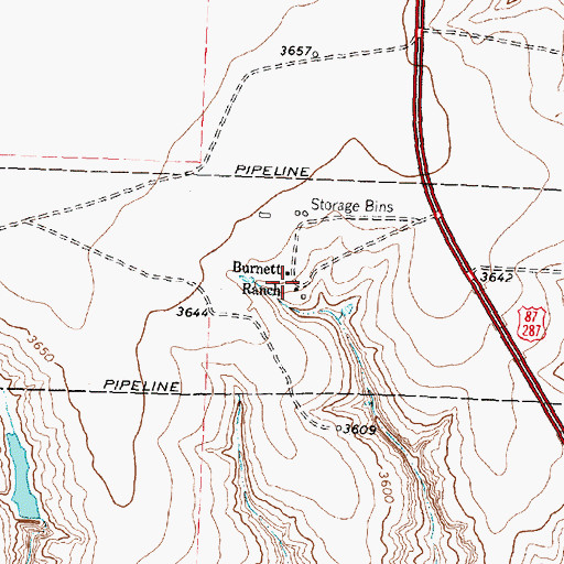 Topographic Map of Burnett Ranch, TX