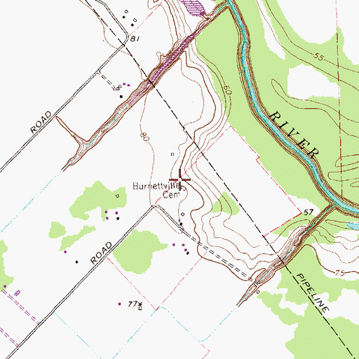 Topographic Map of Burnettville Cemetery, TX