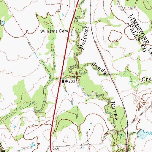 Topographic Map of Burns Branch, TX