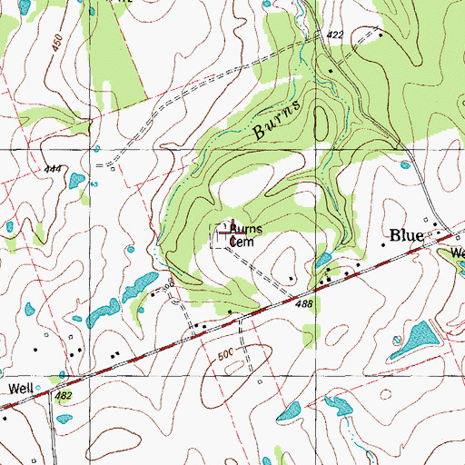 Topographic Map of Burns Cemetery, TX