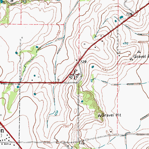 Topographic Map of Burns Cemetery, TX