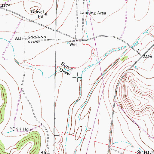 Topographic Map of Burns Draw, TX