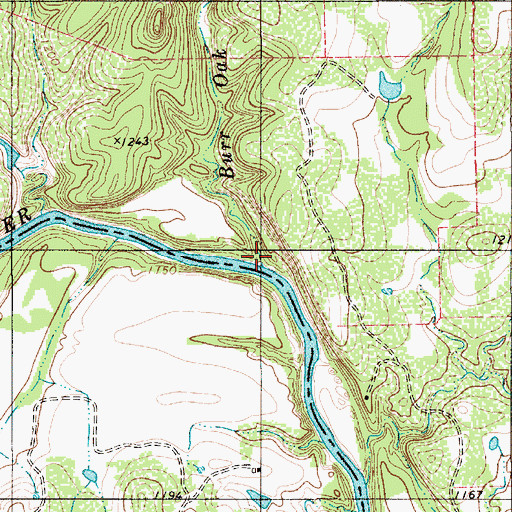 Topographic Map of Burr Oak Creek, TX