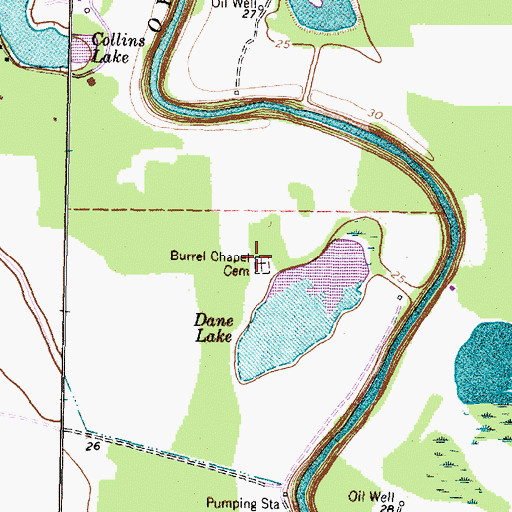 Topographic Map of Burrel Chapel Cemetery, TX