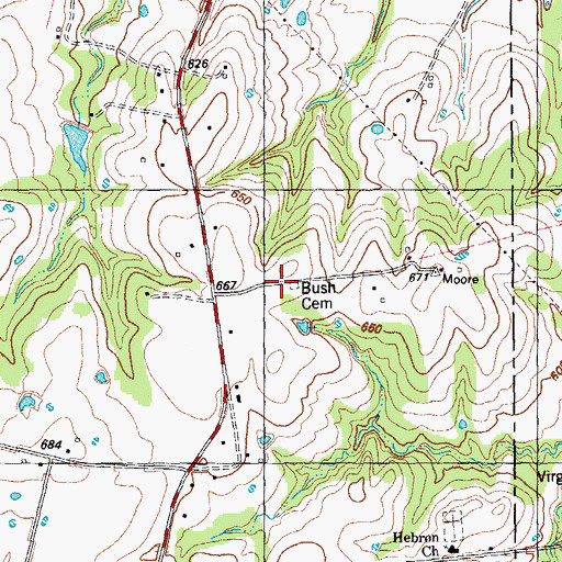 Topographic Map of Bush Cemetery, TX