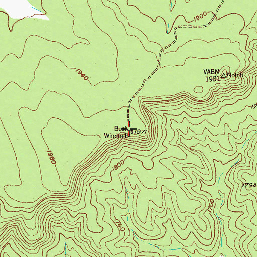 Topographic Map of Bush Windmill, TX