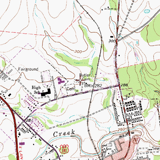 Topographic Map of Butler Cemetery, TX
