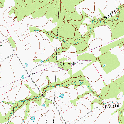 Topographic Map of Buttrill Cemetery, TX