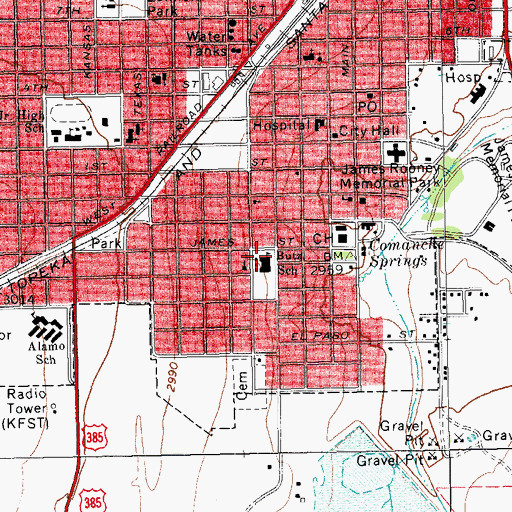 Topographic Map of Butz School, TX