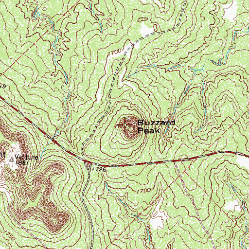 Topographic Map of Buzzard Peak, TX