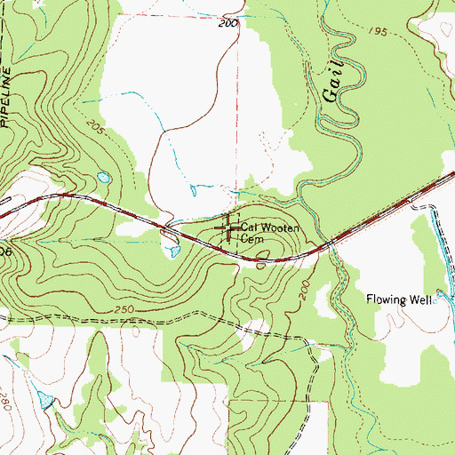 Topographic Map of Cal Wooten Cemetery, TX