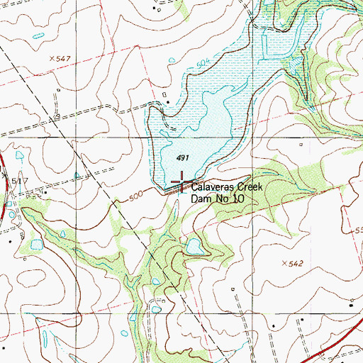 Topographic Map of Calaveras Creek Dam Number 10, TX