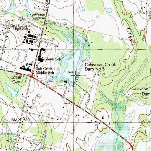 Topographic Map of Calaveras Creek Dam Number 5, TX