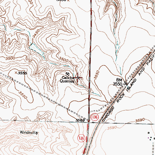 Topographic Map of Caliche Quarries, TX