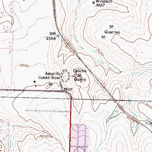 Topographic Map of Caliche Quarry, TX