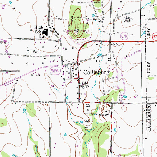 Topographic Map of Callisburg, TX