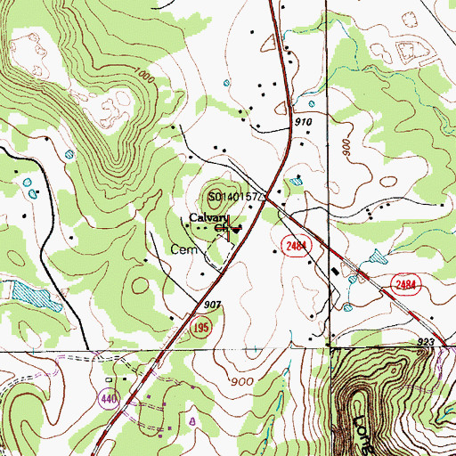 Topographic Map of Calvary Church, TX