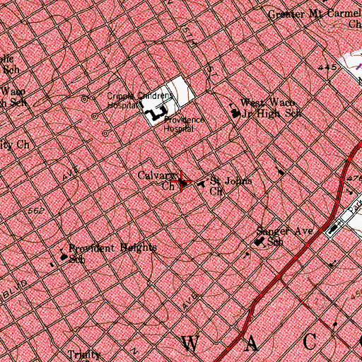 Topographic Map of Calvary Church, TX