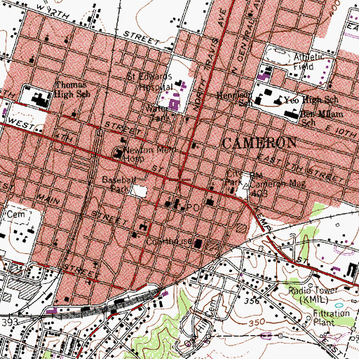 Topographic Map of Cameron, TX