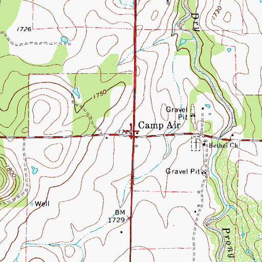 Topographic Map of Camp Air, TX